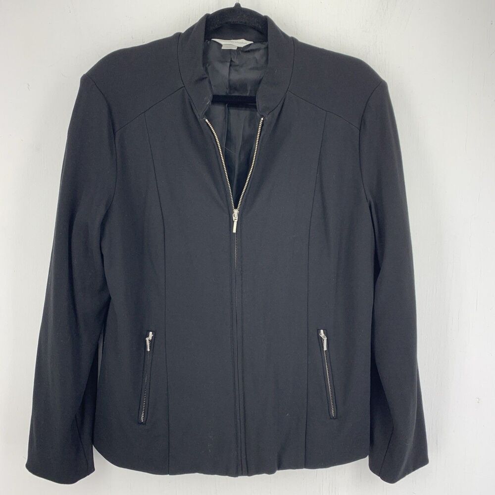 Relaxed Zip Front Jacket‎ Womens Large Black Soft Medium Weight Pockets Casual